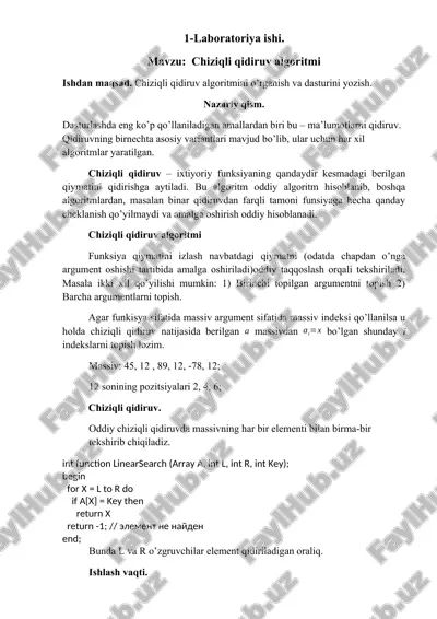 chiziqli qidiruv algoritmi — DOCX