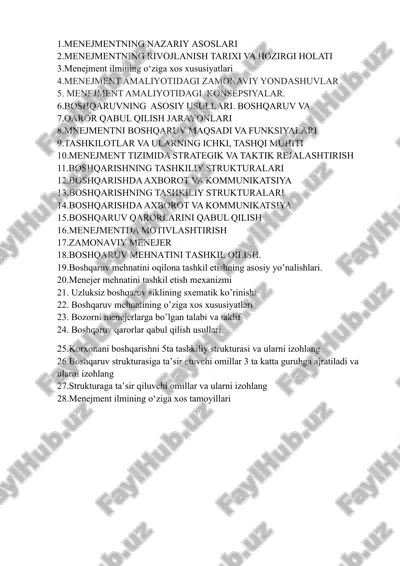 menejment asoslari va rivojlanishi — DOCX