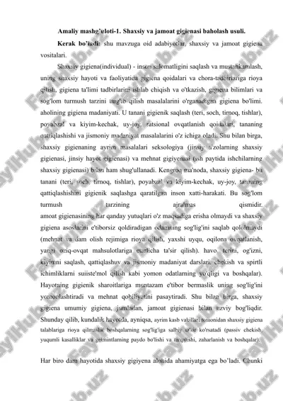 shaxsiy va jamoat gigienasi baholash usuli — DOCX
