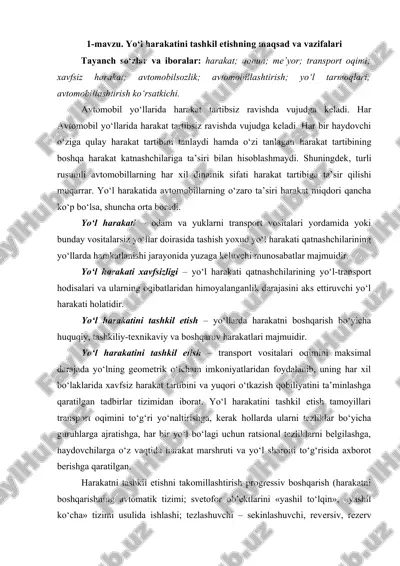 yo‘l harakatini tashkil etishning maqsad va vazifalari — DOCX