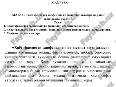 "xayot faoliyati xavfsizligi" — PPT