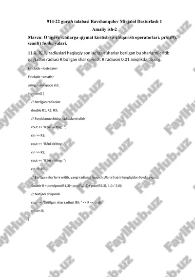 shar radiusini topish — DOCX