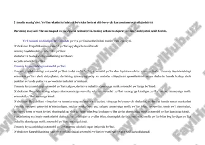 umumiy foydalanishdagi avtomobil yo‘llari — DOCX