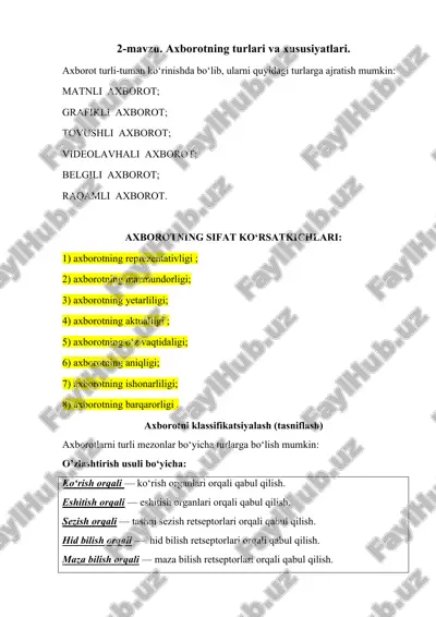 axborotning turlari va xususiyatlari — DOCX