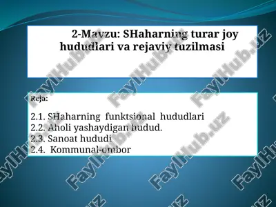 shaharning turar joy hududlari va rejaviy tuzilmasi — PPTX