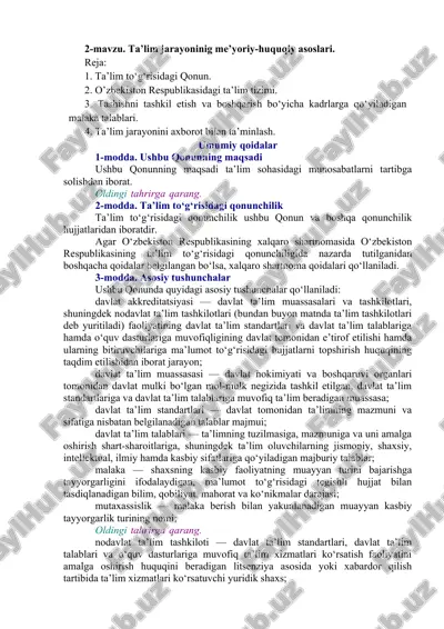 ta'lim jarayonining me'yoriy-huquqiy asoslari — DOCX