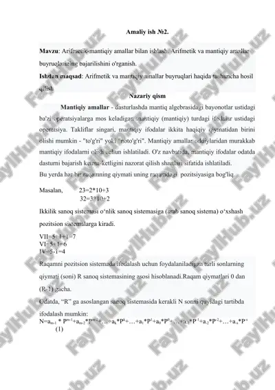 arifmetik-mantiqiy amallar — DOCX