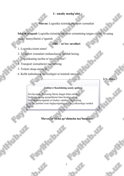 logistika tizimida transport xizmatlari — DOCX