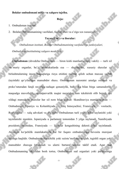 bolalar ombudsmani milliy va xalqaro tajriba. — DOCX