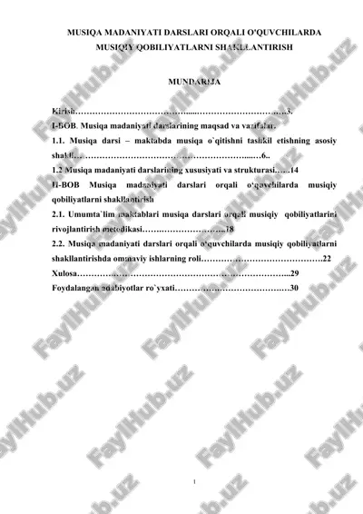 musiqa madaniyati darslari orqali o'quvchilarda musiqiy qobiliyatlarni shakllantirish — DOCX