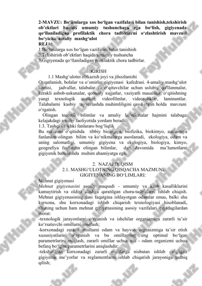 gigiyenada profilaktik tadbirlar bo‘yicha amaliy mashg‘ulot — DOCX