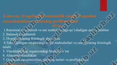ovqatlanish va salomatlik o'limi — PPTX