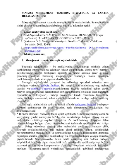 menejment tizimida strategik va taktik rejalashtirish — DOCX