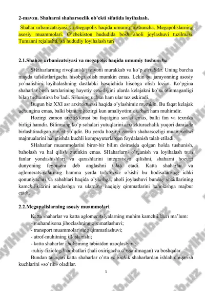 shaharni shaharsozlik ob’ekti sifatida loyihalash — DOCX