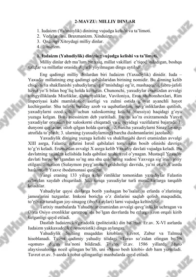 iudaizm (yaxudiylik) dinining vujudga kelishi va ta’limoti — DOCX