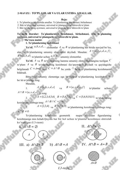 to‘plamlar va ular ustida amallar — DOCX