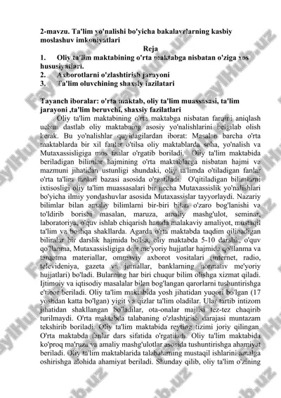 ta'lim yo'nalishi bo'yicha bakalavrlarning kasbiy moslashuv imkoniyatlari — DOCX