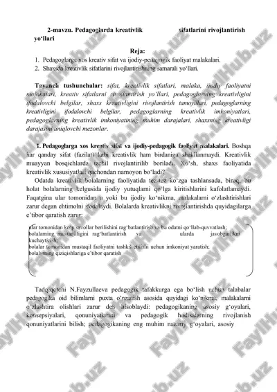 pedagoglarda kreativlik sifatlarini rivojlantirish yo‘llari — DOC