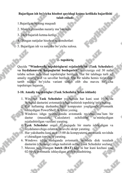 windowsda topshiriqlarni rejalashtirish va foydalanuvchi huquqlarini boshqarish — DOCX