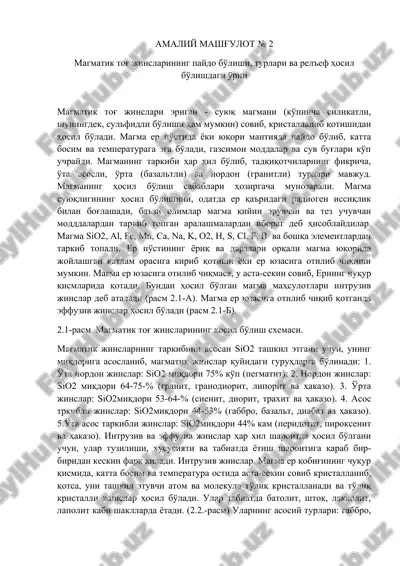 magmatik to‘g zinslarining paydo bo‘lishi, turlari va reliefdagi o‘rni — DOCX