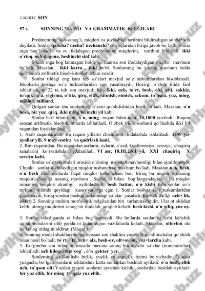 sonlar mavzusi — DOCX
