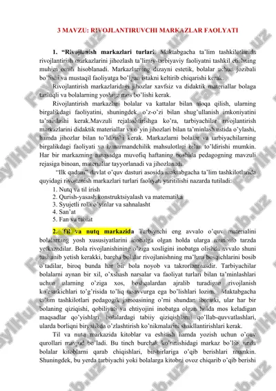 rivojlanish markazlari faolyati — DOCX