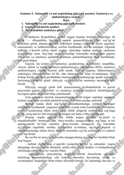 salomatlik va uni saqlashning gigiyenik asoslari — DOCX