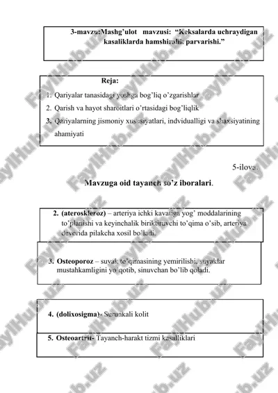 keksalarda uchraydigan kasaliklarda hamshiralik parvarishi — DOCX