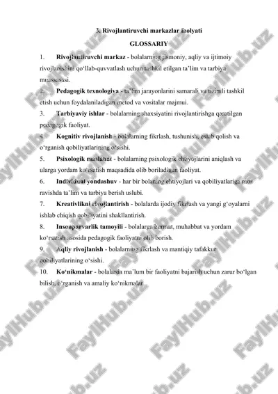 rivojlantiruvchi markazlar faolyati — DOCX