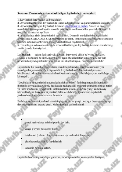 zamonaviy avtomatlashtirilgan loyihalash tizim asoslari — DOCX
