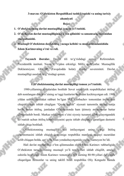 o’zbekiston respublikasi tashkil topishi va uning tarixiy ahamiyati — DOCX