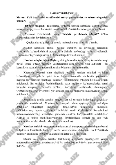 yo‘l harakatini tavsiflovchi asosiy parametrlar va ularni o‘rganish usullari — DOCX