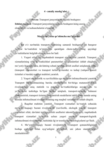 transport jarayonlarini logistik boshqaruv — DOCX