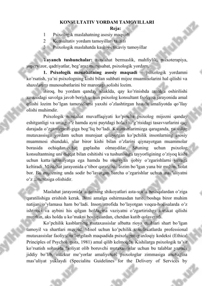 konsultativ yordam tamoyillari — DOCX