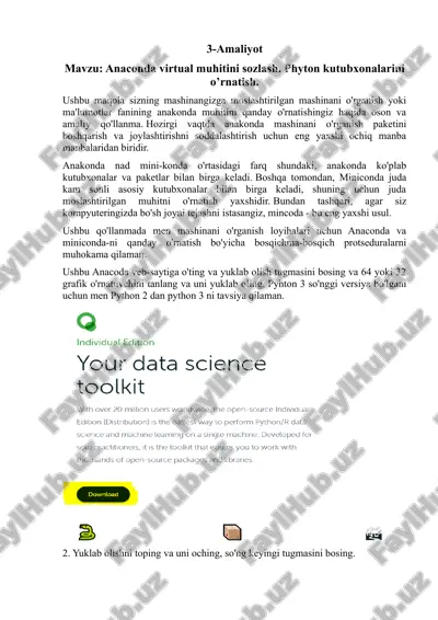 anaconda virtual muhitini sozlash. phyton kutubxonalarini o’rnatish — DOC