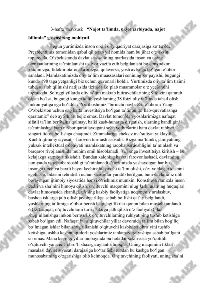 najot ta'limda, najot tarbiyada, najot bilimda g‘oyasining mohiyati — DOCX