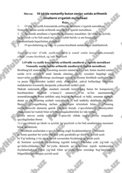 arifmetik amallarni o‘rgatish metodikasi — DOCX