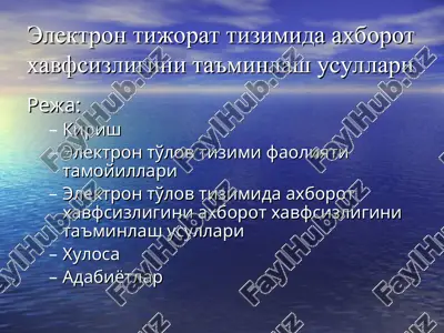 elektron to‘lov tizimi uchun axborot xavfsizligini ta'minlash usullari — PPT