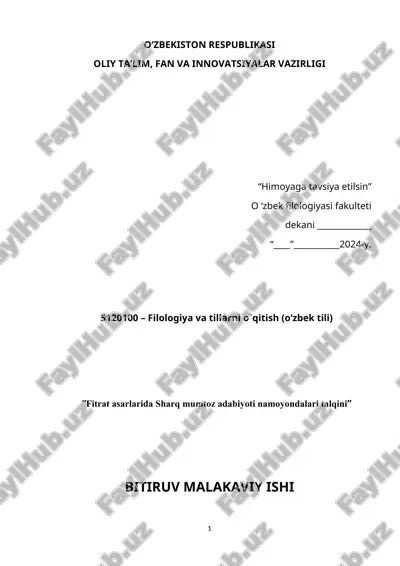 fitrat asarlarida sharq mumtoz adabiyoti namoyondalari talqini — DOCX