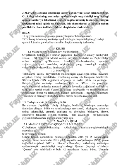 gigiyena sohasidagi asosiy qonuniy hujjatlar bilan tanishish — DOCX