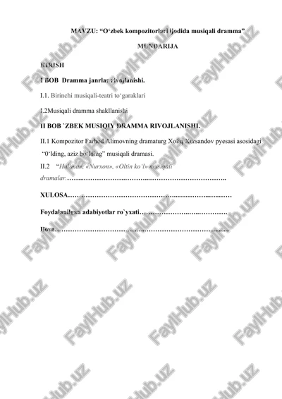 o‘zbek kompozitorlari ijodida musiqali dramma — DOCX