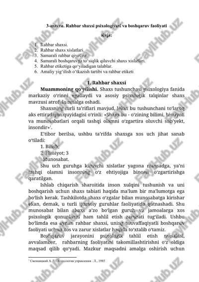 rahbar shaxsi psixologiyasi va boshqaruv faoliyati — DOCX