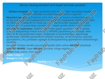 having standart so‘zior qalilari yaratish — PPTX