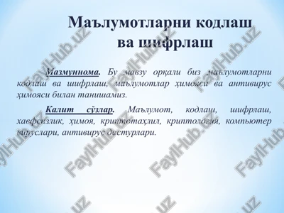 ma'lumotlarni kodlash va shifrlash — PPT