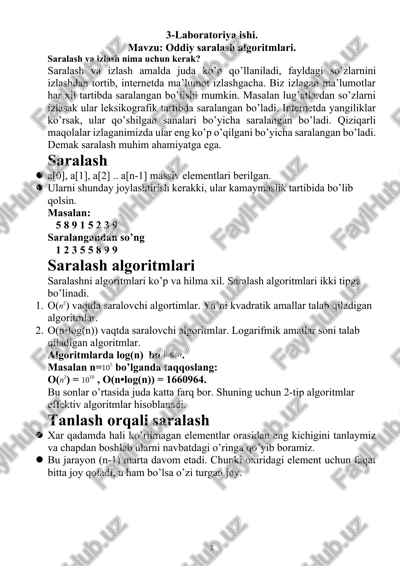 saralash algoritmlari — DOCX