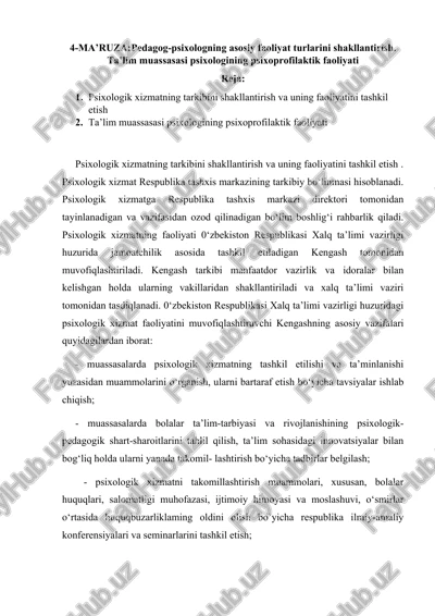 psixologik xizmatning tarkibi va faoliyati — DOC