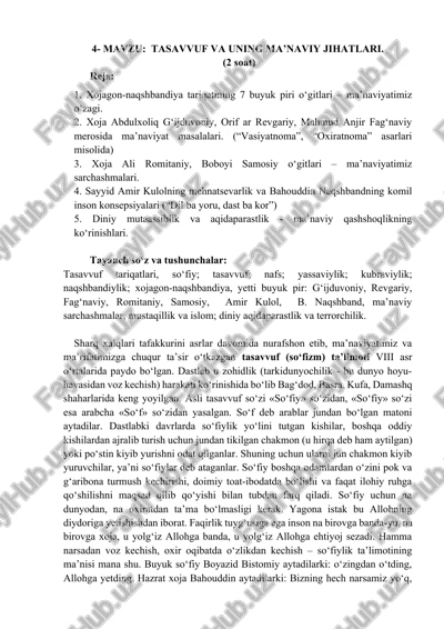 tasavvuf va uning ma'naviy jihatlari — DOCX