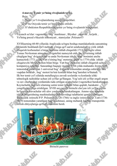 temir yo‘lning rivojlanish tarixi — DOCX