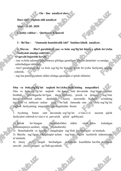 ona va bola sog‘lig‘ini saqlash bo‘yicha faoliyat — DOCX
