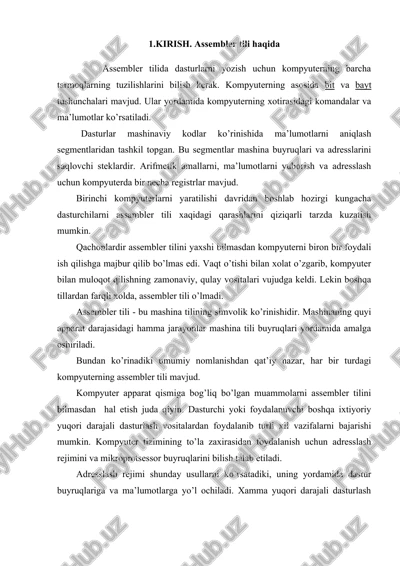 assembler tilida dasturlarni yozish — DOCX